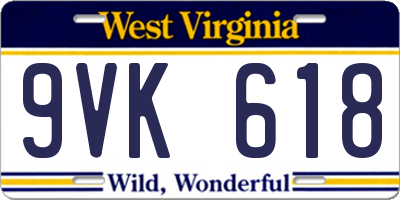WV license plate 9VK618