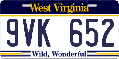 WV license plate 9VK652