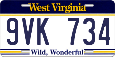 WV license plate 9VK734