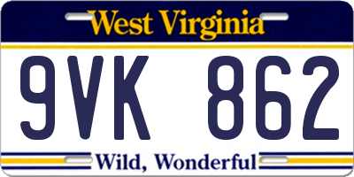 WV license plate 9VK862