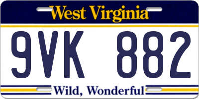 WV license plate 9VK882