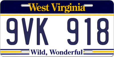 WV license plate 9VK918