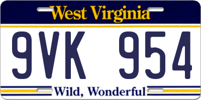WV license plate 9VK954