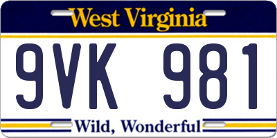 WV license plate 9VK981