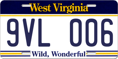 WV license plate 9VL006