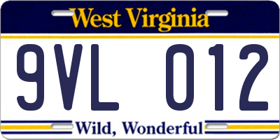 WV license plate 9VL012