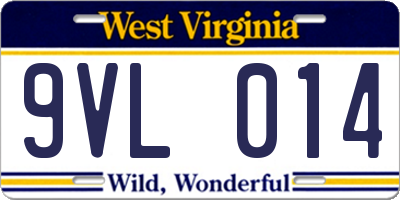 WV license plate 9VL014