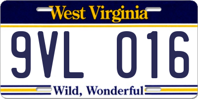 WV license plate 9VL016