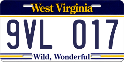 WV license plate 9VL017