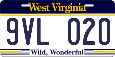 WV license plate 9VL020