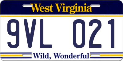 WV license plate 9VL021