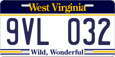 WV license plate 9VL032