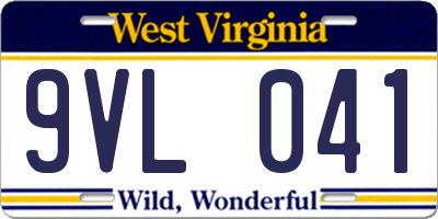 WV license plate 9VL041