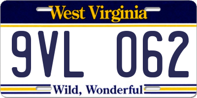 WV license plate 9VL062