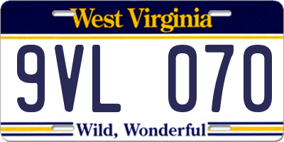 WV license plate 9VL070