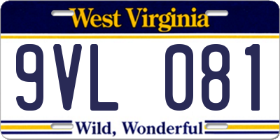 WV license plate 9VL081