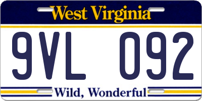 WV license plate 9VL092