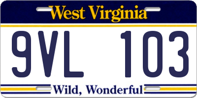 WV license plate 9VL103