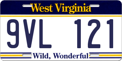 WV license plate 9VL121