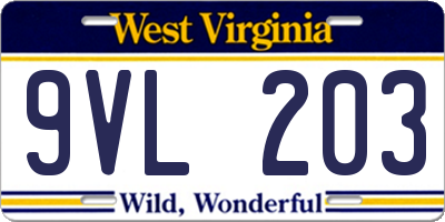 WV license plate 9VL203