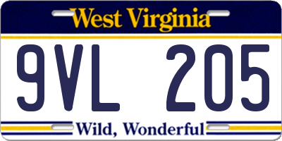 WV license plate 9VL205