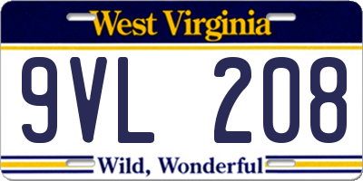 WV license plate 9VL208