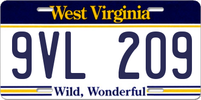 WV license plate 9VL209