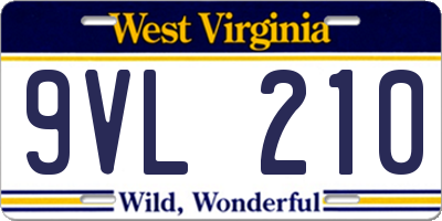WV license plate 9VL210