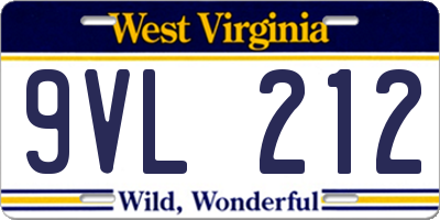 WV license plate 9VL212