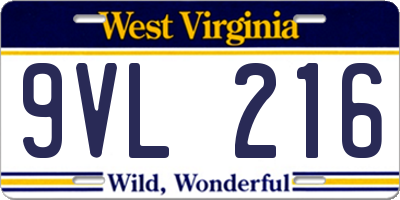 WV license plate 9VL216