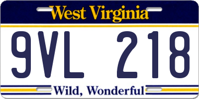 WV license plate 9VL218