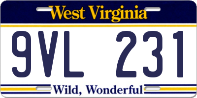 WV license plate 9VL231