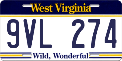 WV license plate 9VL274
