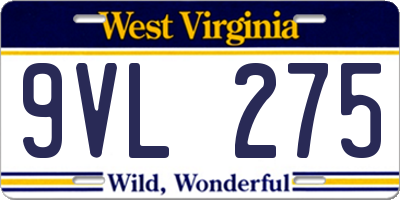 WV license plate 9VL275