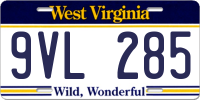 WV license plate 9VL285