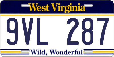 WV license plate 9VL287
