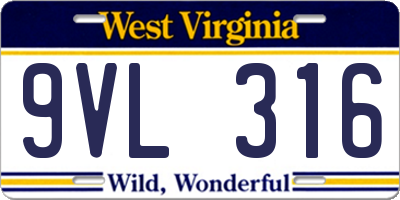 WV license plate 9VL316