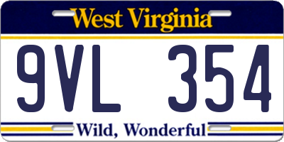 WV license plate 9VL354