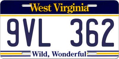 WV license plate 9VL362