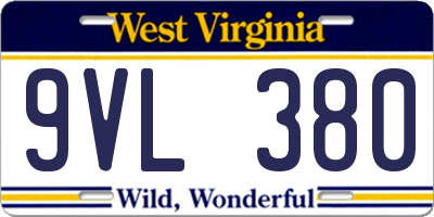 WV license plate 9VL380