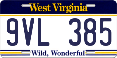 WV license plate 9VL385
