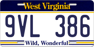 WV license plate 9VL386