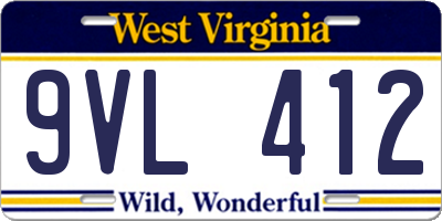 WV license plate 9VL412