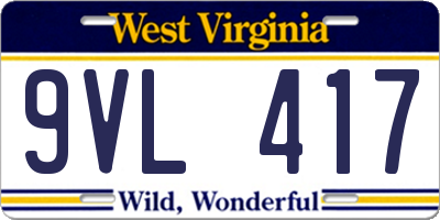 WV license plate 9VL417