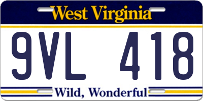 WV license plate 9VL418