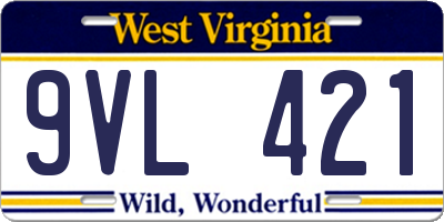 WV license plate 9VL421