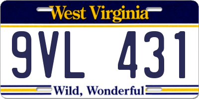 WV license plate 9VL431