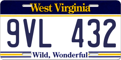 WV license plate 9VL432