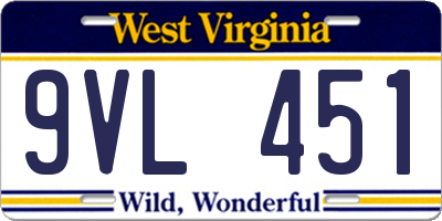 WV license plate 9VL451