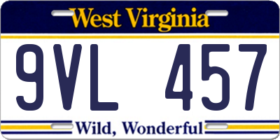 WV license plate 9VL457